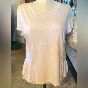Powder Pink Short Sleeve Ruffled Bottom T-Shirt with Darts. Size L